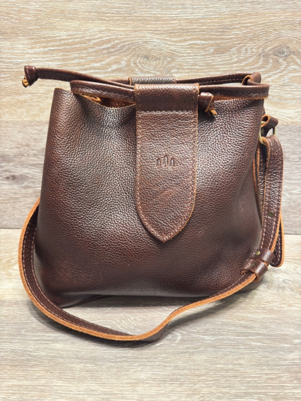 Portland Leather Goods Firefly Drawstring Bucket Bag Brown